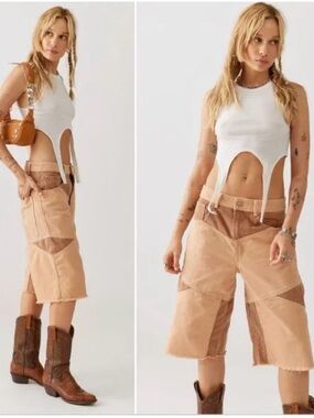 Urban Outfitters BDG Skater Girl Brown Seamed High Rise Denim Bermuda Shorts 26